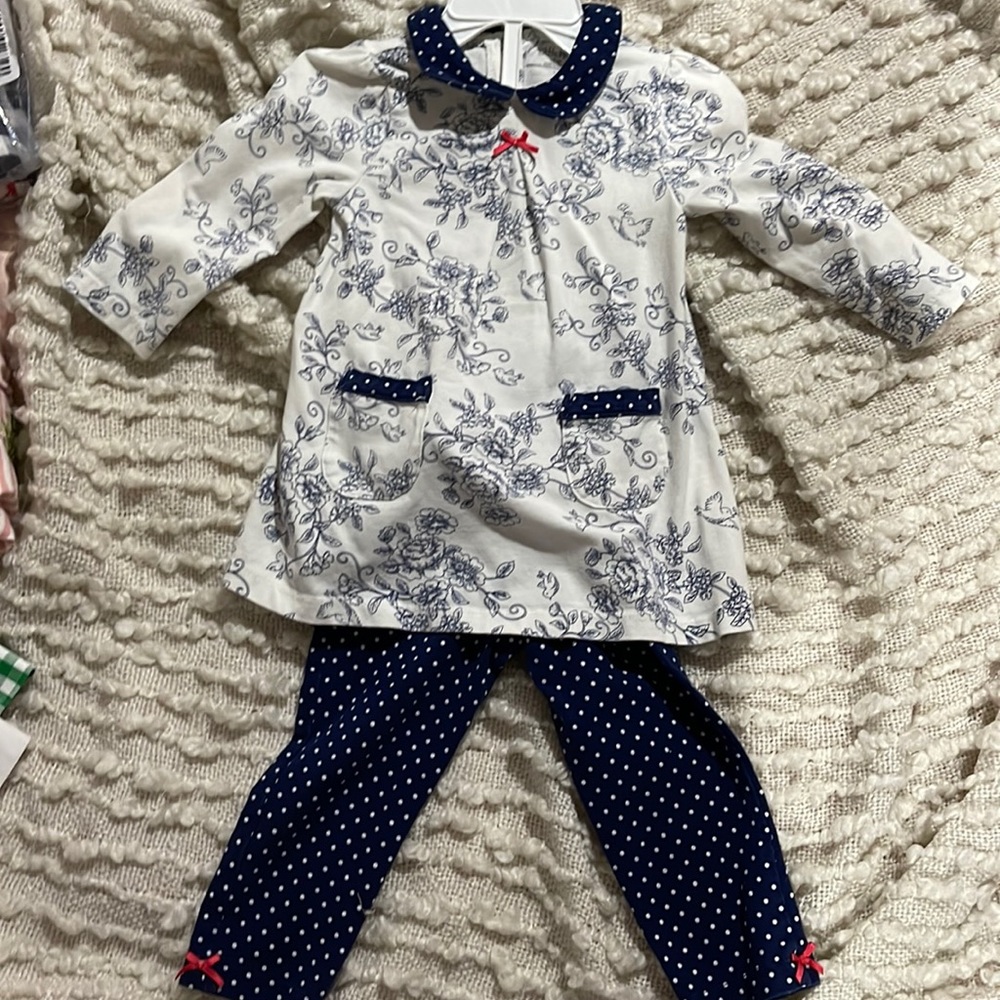 Little and Me Blue & White Girls Pants Set Size 18M